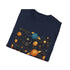 Charcoal cotton T-shirt with celestial patterned stars and moons elegant design