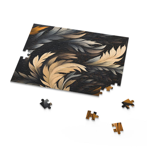 Intricate calligraphy strokes jigsaw puzzle in textura quadrata style.