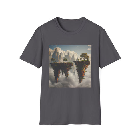 Charcoal cotton t-shirt with surreal landscape artwork crew neck regular fit