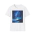 Charcoal cosmic-themed cotton t-shirt featuring colorful Milky Way painting