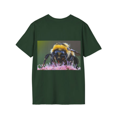 Watercolor bumblebee tee, charcoal color, crew neck, cotton material.