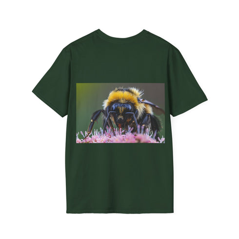 Charcoal crew neck cotton tee with vibrant bumblebee watercolor design
