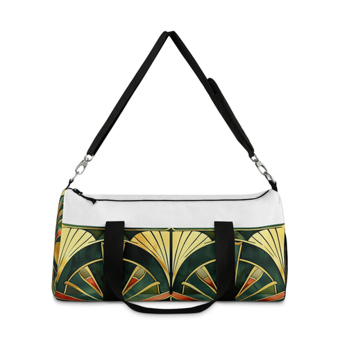 Art Deco abstract patterned fabric duffel bag for trendy travelers.