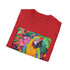 Charcoal T-shirt with vibrant parrot design evoking tropical freedom and joy