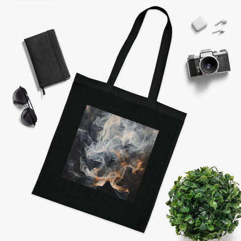 Ethereal Smoke Tote Bag in Black Cotton DTG Tote.