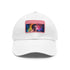 Neon watercolor baseball cap in white with light brown patch.