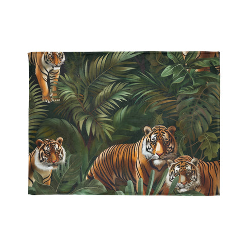 Tiger Safari Jungle Blanket with seamless jungle pattern, cozy and high-quality.