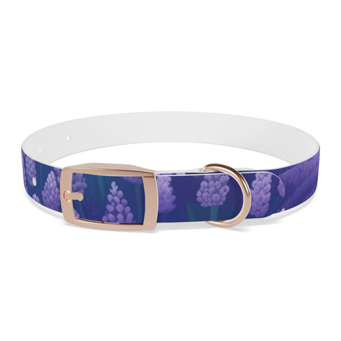 Stylish lavender dog collar with seamless floral pattern for medium dogs.