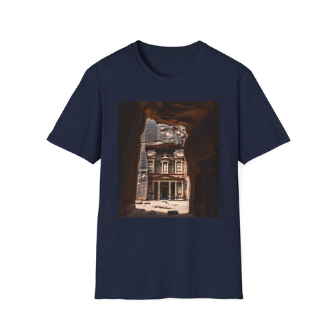 Cotton crew neck charcoal T-shirt with Petra-inspired design regular fit