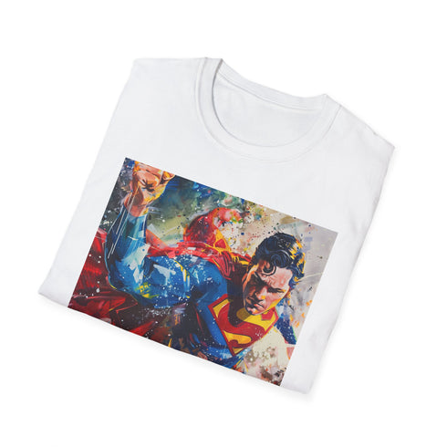 Charcoal cotton crew neck T-shirt featuring vibrant Superman painting design