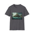 Charcoal cotton crew neck T-shirt with Atlantis-inspired vibrant details