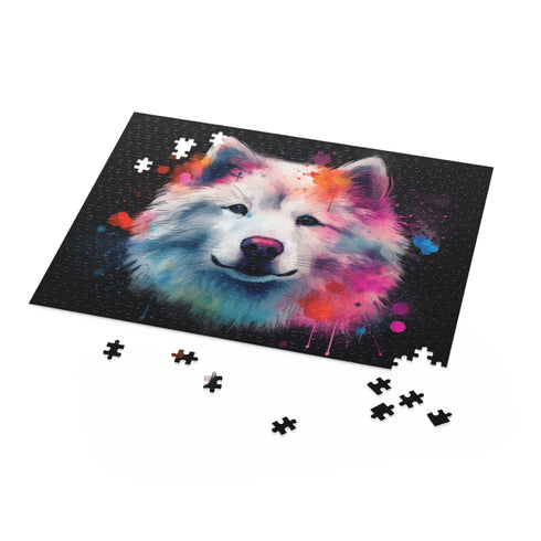 Adorable Samoyed jigsaw puzzle with 120 pieces.