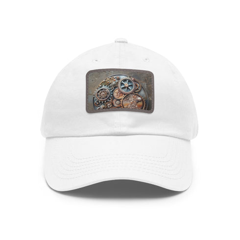Steampunk cotton baseball cap with gear and cog design, unisex.