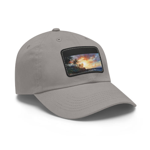 Hawaiian Sunset Paradise Cap in White with Light Brown Patch.
