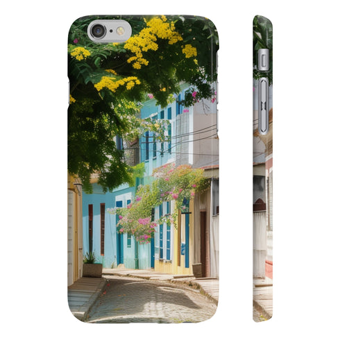 Vibrant Fortaleza street scene design glossy slim iPhone 7 Plus case.