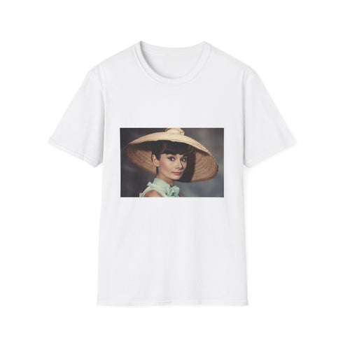 Charcoal Audrey Hepburn cotton tee with vintage-inspired classic icon design