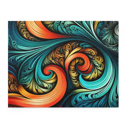 Glowing spiral fractal puzzle with mesmerizing gsng pattern, 10" x 8".
