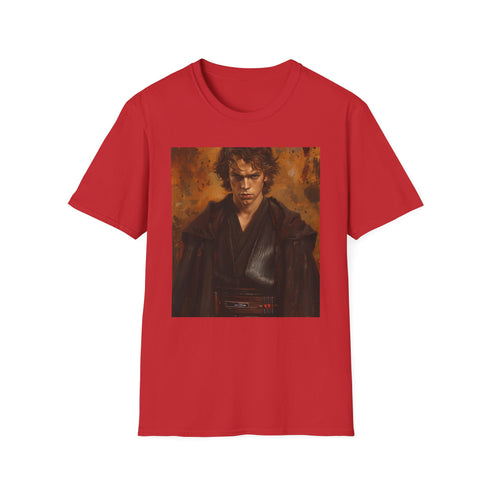 Charcoal cotton crew neck T-shirt with painting of Anakin Skywalker in action