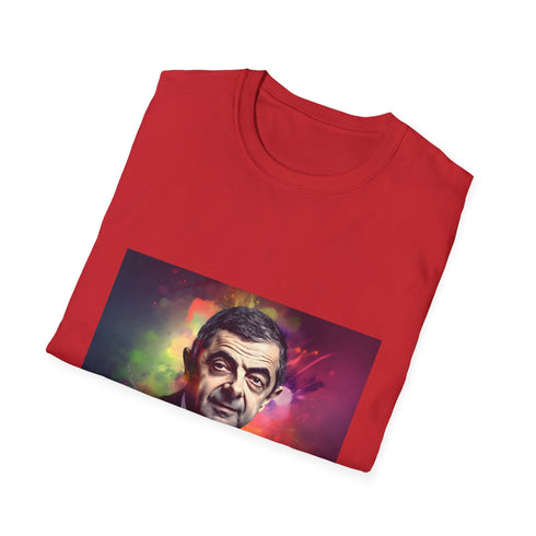 Charcoal crew neck t-shirt with vibrant neon watercolor comedy design