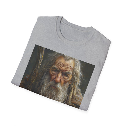 Charcoal cotton T-shirt with vibrant Gandalf portrait and crew neck