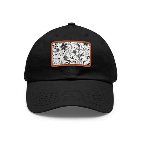 Monochrome baseball cap with repeating black and white pattern.