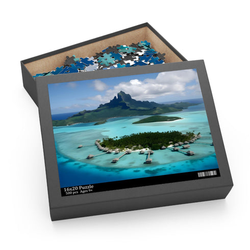 Bora Bora Paradise Jigsaw Puzzle with crystal-clear blue waters.