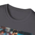 Charcoal cotton crew neck tee with Messi-inspired watercolor patterns