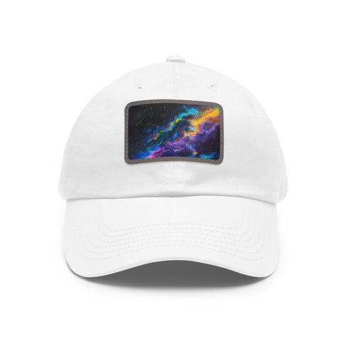 Neon space galaxy snapback cap with vibrant colors and bold design.