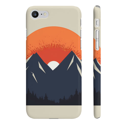Mountain Dawn landscape phone case, minimalist design in glossy finish.