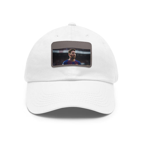 White cotton hat with Lionel Messi logo patch - rectangle shape.