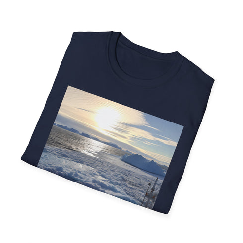 Charcoal cotton crew neck T-shirt with icy blue Antarctic graphic