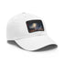Stylish London Night cotton hat: White with light brown rectangle patch.