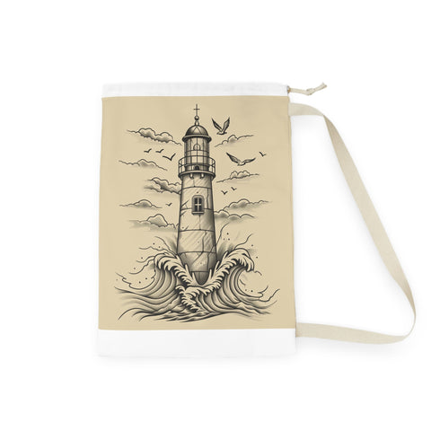 Light-Up Lighthouse Laundry Bag with Coastal Waves All Over Print