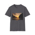 Charcoal cotton t-shirt with vibrant sunset design and crew neck