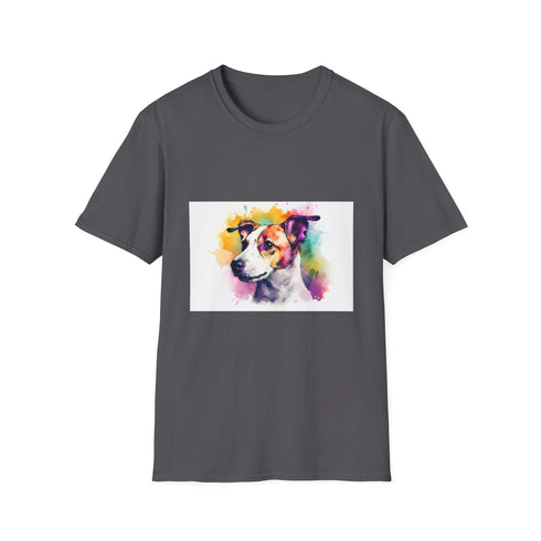Charcoal cotton T-shirt with playful Jack Russell graphic for adventurous spirit