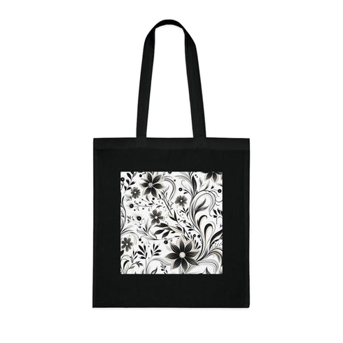 Monochrome Curves Tote Bag with bold black and white pattern