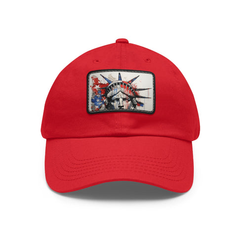American flag baseball cap with unique line drawing design, white/light brown patch