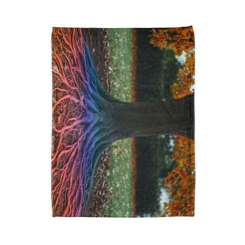 Binary Tree with Rainbow Roots Plush Fleece Throw Blanket