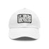 Monochrome baseball cap with repeating pattern design in black and white.