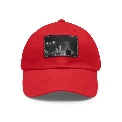 Black cotton baseball cap with white bat symbol, rectangle patch.