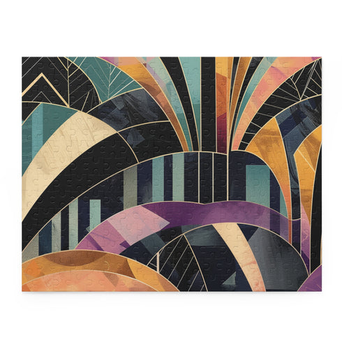 Abstract Deco Puzzle Collection showcasing vibrant art deco patterns in bold colors - perfect for art lovers and puzzle enthusiasts