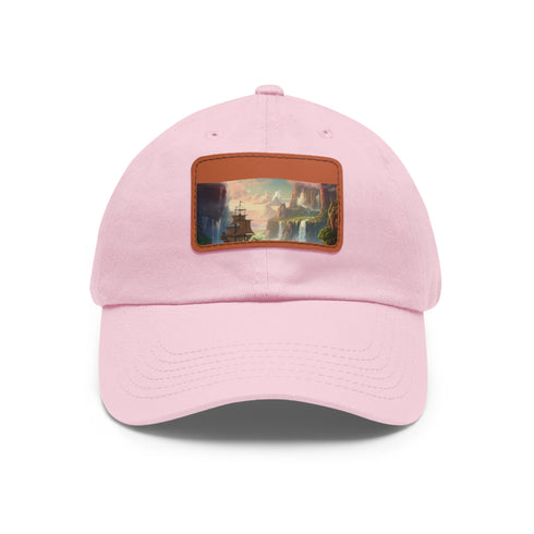 Whimsical white baseball cap with light brown patch.