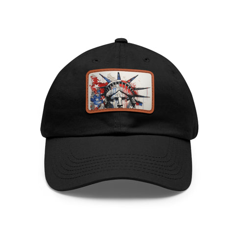 American flag baseball cap in white with light brown rectangle patch.
