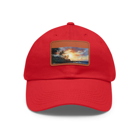 Hawaiian sunset paradise cap in white with light brown patch.