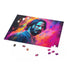 Vibrant watercolor Keanu Reeves puzzle in neon hues, 10" x 8"
