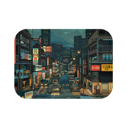 8-bit pixel design bath mat for nostalgic video game decor.