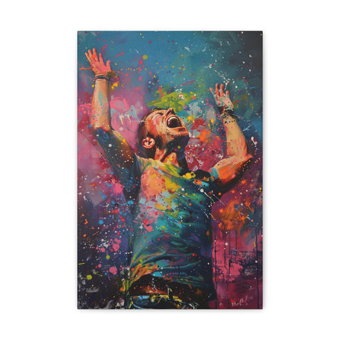 Vibrant Coldplay canvas: dynamic composition captures band's emotional energy.