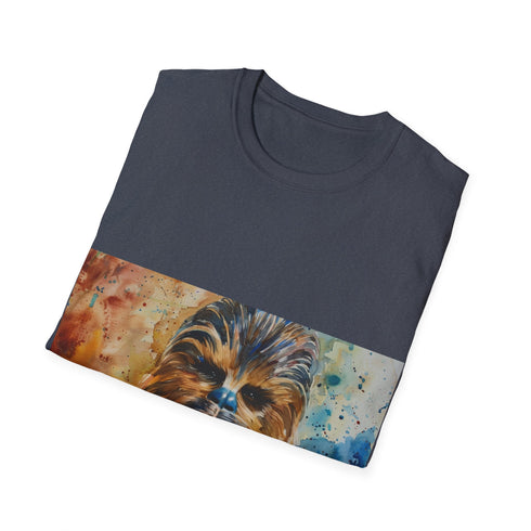 Vibrant Chewbacca watercolor t-shirt in charcoal cotton with crew neck