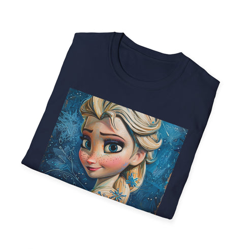 Charcoal crew neck T-shirt with vibrant Elsa Frozen painting in soft cotton