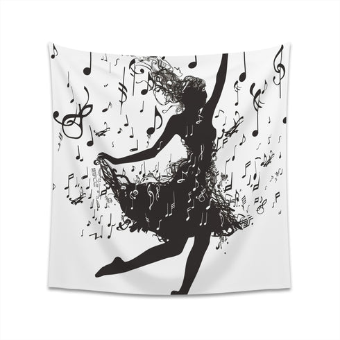 Graceful dancer silhouette tapestry with musical notes, perfect for all seasons, makes a great gift - Dancing to Life